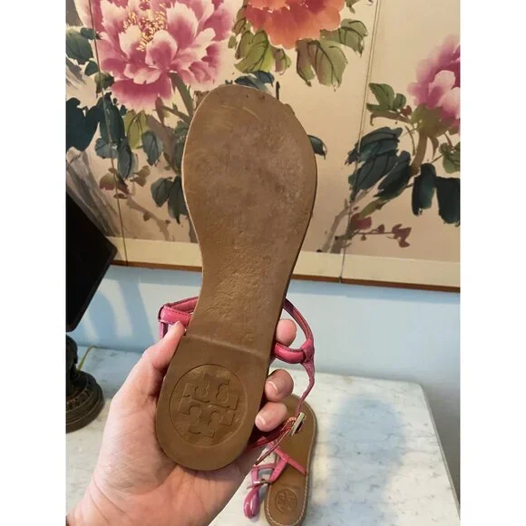 Tory Burch Shoes Womens Size 7 Pink Leather Thong Sandals Flip Flop Summer Flats - Picture 5 of 5